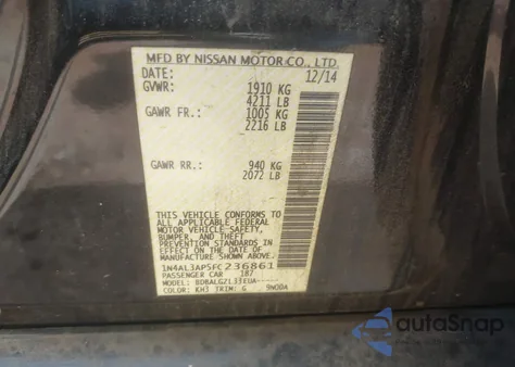 2015 Nissan Altima 2.5/2.5 S/2.5 Sl/2.5 Sv from USA, damaged, VIN 1N4AL3AP5FC236861